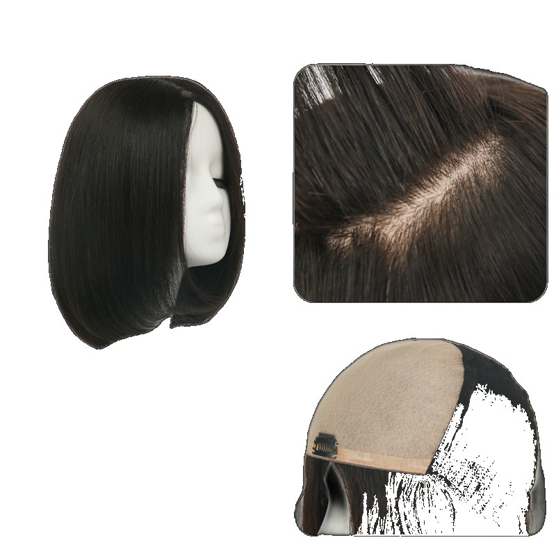 Qingdao factory wigs real hair with full tail wig set blank wholesale direct sales can be dyed and ironed ironed (One Size)