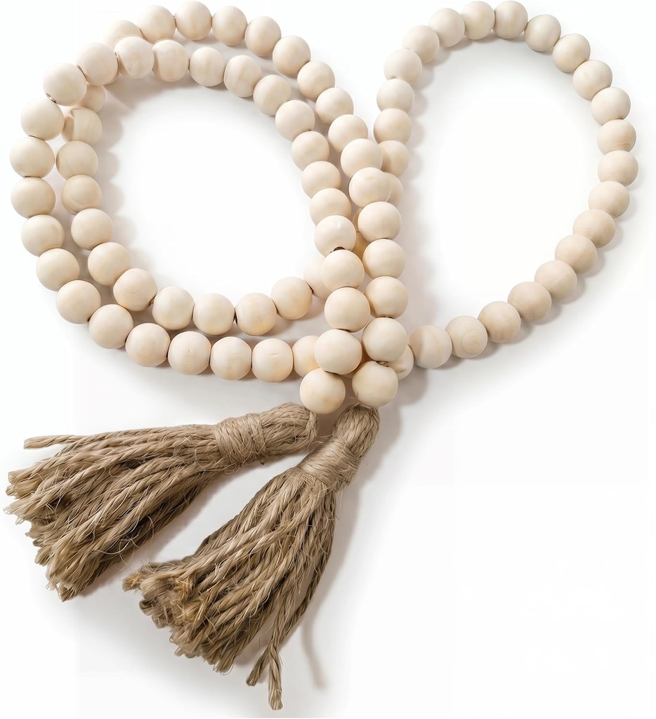home decoration rgb world farmhouse beads long length solid wood bead boho tassel garland - rustic country solid beaded boho chic decor for wall above cabinet table