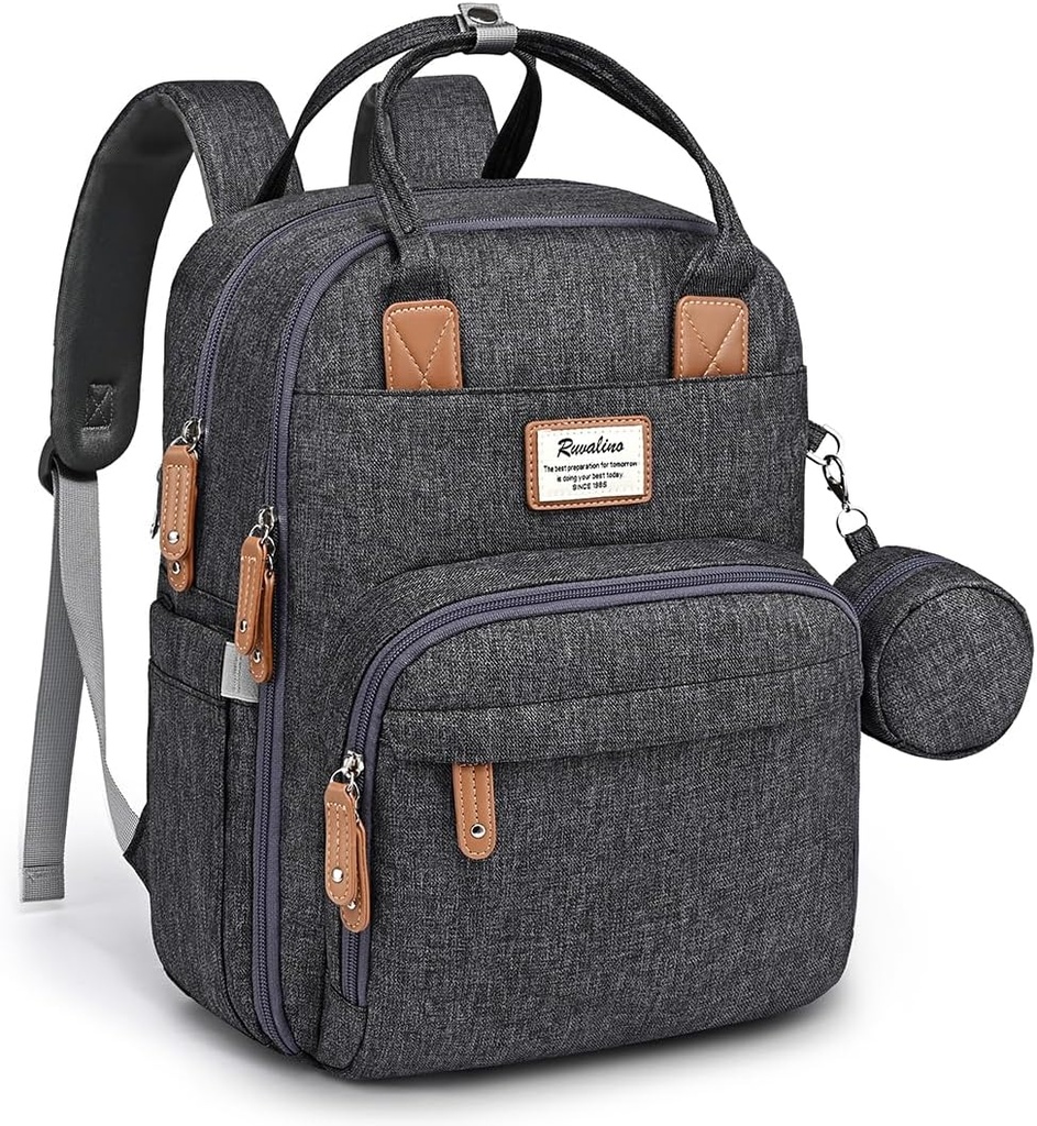 RUVALINO Diaper Bag Backpack, Multifunction Travel Pack Maternity Baby Changing Bags, Large Capacity, Waterproof, Dark Gray (One Size)