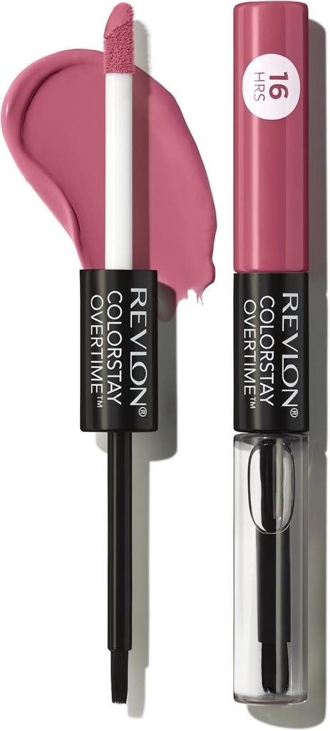 Revlon Liquid Lipstick with Clear Lip Gloss, ColorStay Overtime Lipcolor, Stocking Stuffer for Women, 220 Unlimited Mulberry, 0.07 fl oz (One Size)
