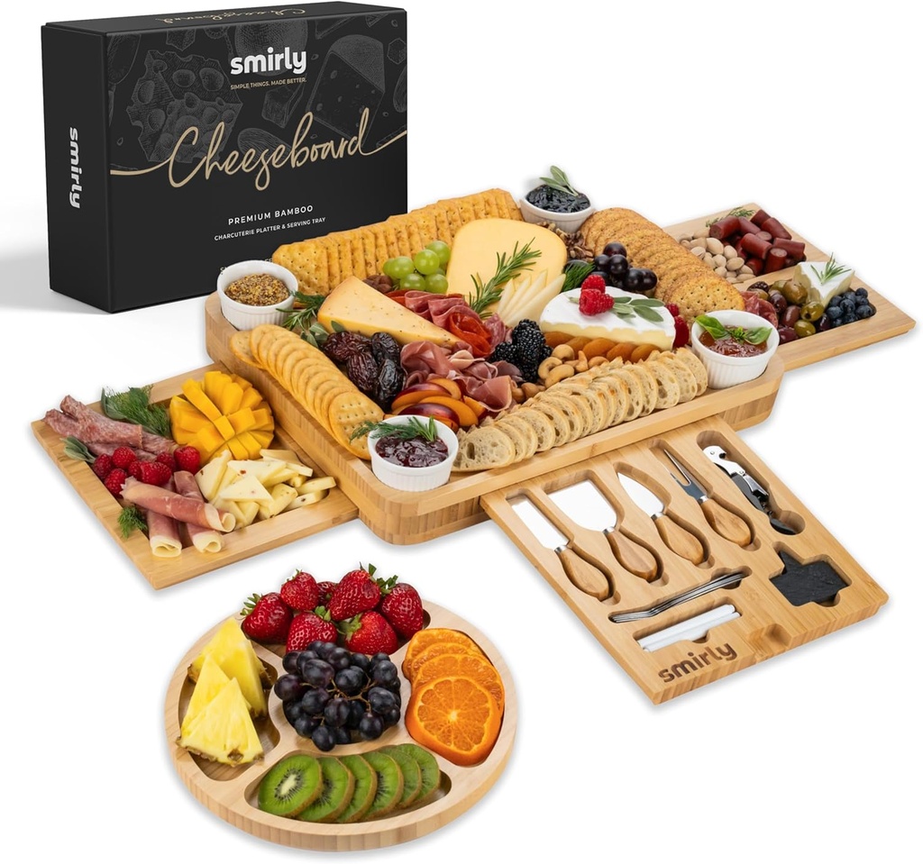 home decoration smirly charcuterie boards set - large bamboo cheese board set - house warming gifts new home wedding gift for couple bridal shower gift birthday gifts for women (One Size)