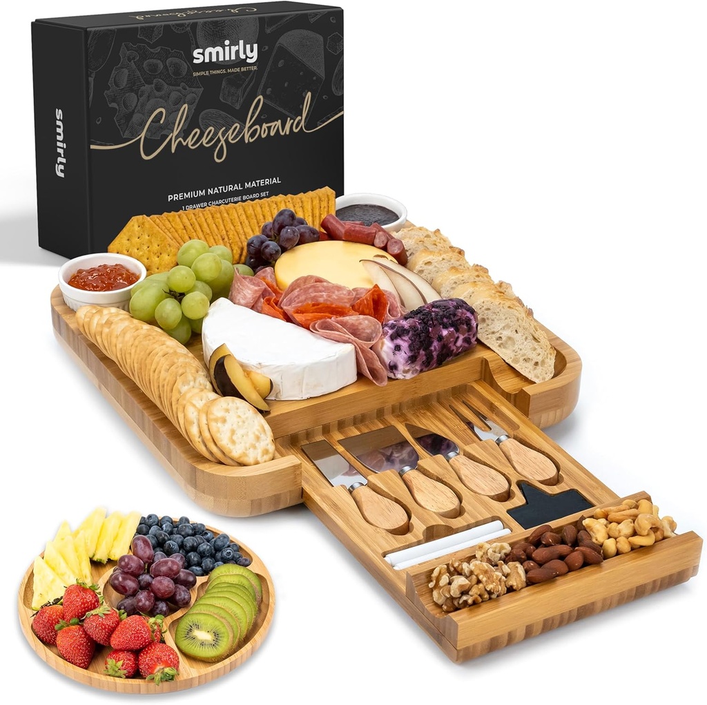 home decoration smirly charcuterie large bamboo cheese board set for serving - house warming gifts for new home wedding bridal shower birthday for women (One Size)