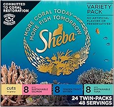 Sheba Perfect Portions Wet Cat Food Cuts in Gravy, with Sustainable Salmon, Tender Trout Entree, and with Sustainable Tuna, 2.6 oz. Twin-Pack Trays (24 Count, 48 Servings) (One Size)