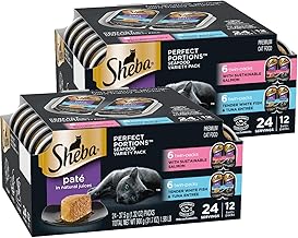 Sheba Perfect Portions Wet Cat Food Pate with Sustainable Salmon and Tender Whitefish & Tuna Entree Variety Pack, 2.6 oz. Twin-Pack Trays (12 Count, 24 Servings) (Pack of 2) (One Size)