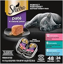 Sheba Perfect Portions Wet Cat Food Pate with Sustainable Salmon, Signature Seafood Entree, and Tender White Fish and Tuna Entree Variety Pack, 2.6 oz. Twin Pack Trays (24 Count, 48 Servings) (One Size)