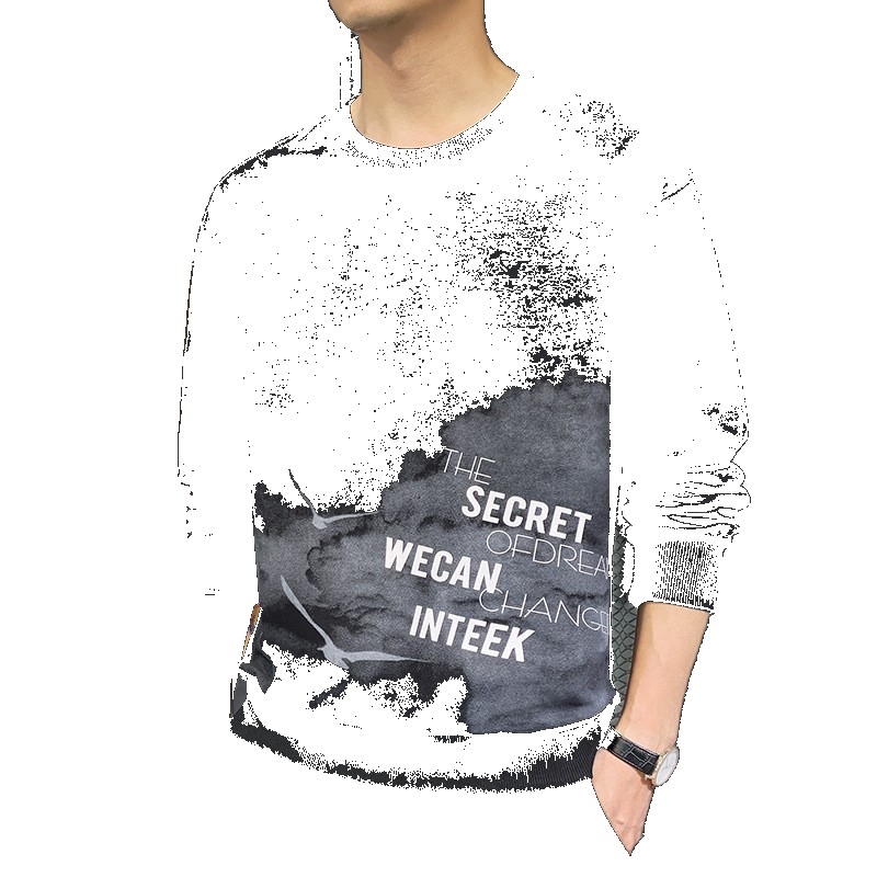 Spring and Autumn new style sweatshirt men's round neck pullover terry tops straight slim fit trendy casual long-sleeved bottoming shirt shirt (One Size)