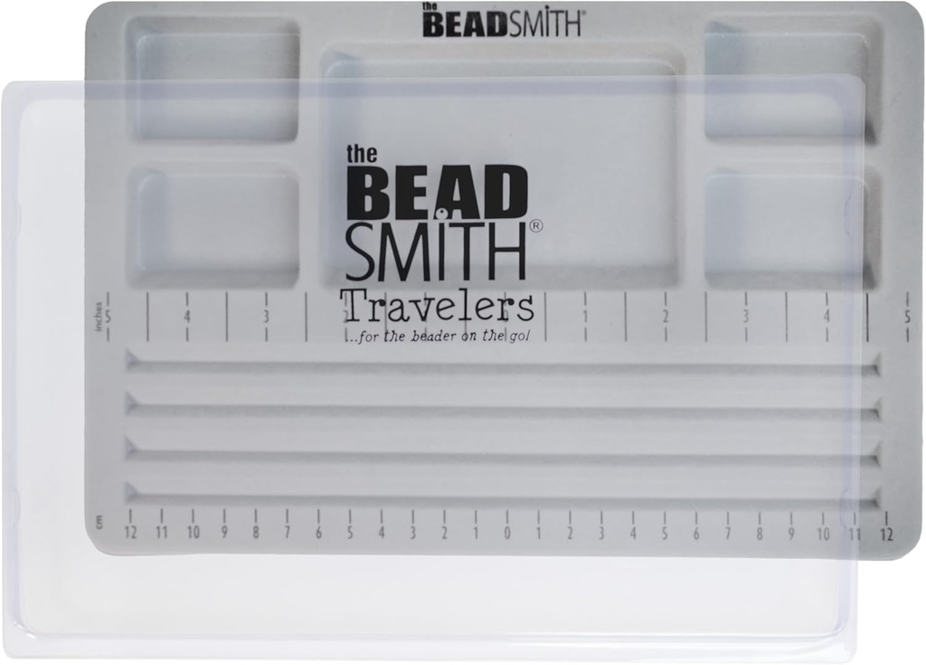 The Beadsmith Mini Bead Board - Grey Flocked, 4 Straight Channels, 5 Recessed Compartments, 7.75 x 11.25 inches, Design Boards for Creating Bracelets, Necklaces and Other Jewelry (One Size)