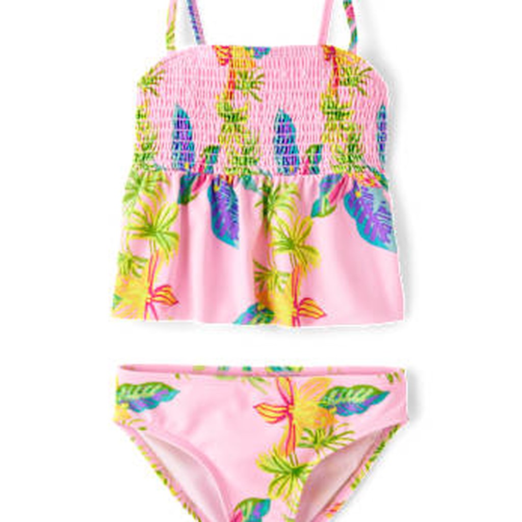 The Children's Place Girls Print Smocked Tankini Swimsuit (One Size)
