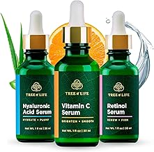Tree of Life Beauty Facial Skin Care Set, Firming, Hydrating, Dry Face, Dermatologist Tested - Trio Power Kit, Vitamin C, Retinol and Hyaluronic Acid, 3 count of 1 Fl Oz (One Size)