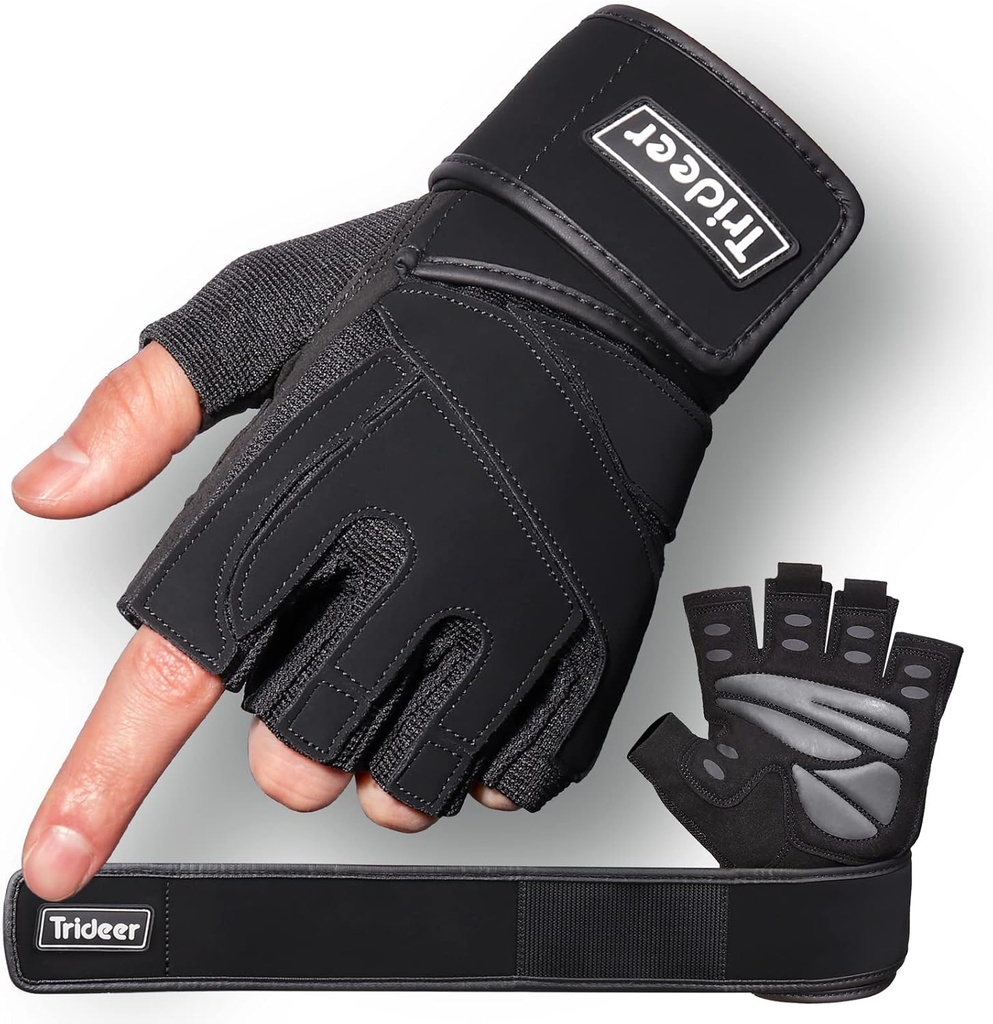 健身器材 trideer workout gloves for men weight lifting gloves with wrist wrap support full palm protection extra grips for weightlifting exercise cross training fitness pull-up (One Size)