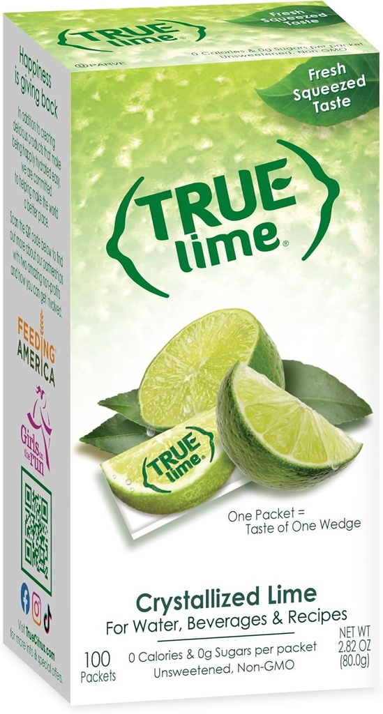 饮料 true lime 100ct pack of 1 - water enhancer - bulk dispenser - 0 calorie drink mix packets for water - sugar free lime flavoring powder packets