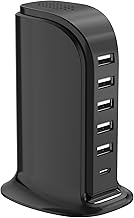 mobile power usb charger block with type c 6-port chargers for multiple devices usb charging hub with smart ic charger station for phone tablet gaming wall charger adapter compact portable (One Size)