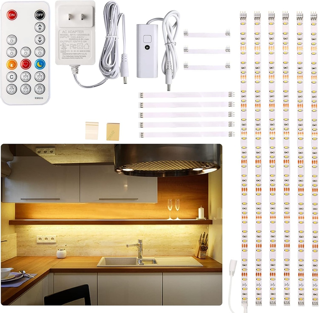 cabinets for the kitchen wobane under cabinet led lighting kit 6 pcs dimmable led strip lights with remote control dimmer 24w adapter hidden 2700k warm white set bright 1500lm timing kitchen counter s
