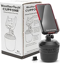 WeatherTech CupFone Universal Cup Holder Phone Mount for Cars Adjustable & Secure Fit Open Access for Charging Compatible with Most iPhone, Android with Black Plastic Knobs