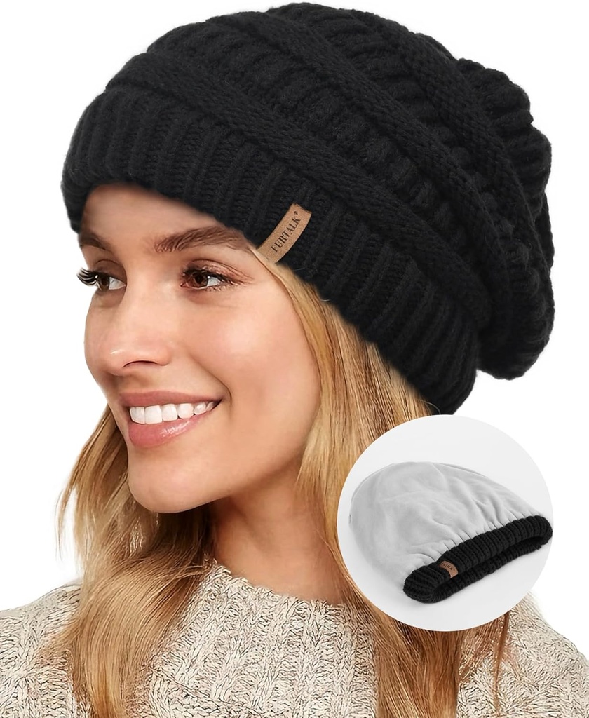 Winter Hats for Women Fleece Lined Knit Beanie Hats Slouchy Warm Beanies Ski Skull Cap (One Size)