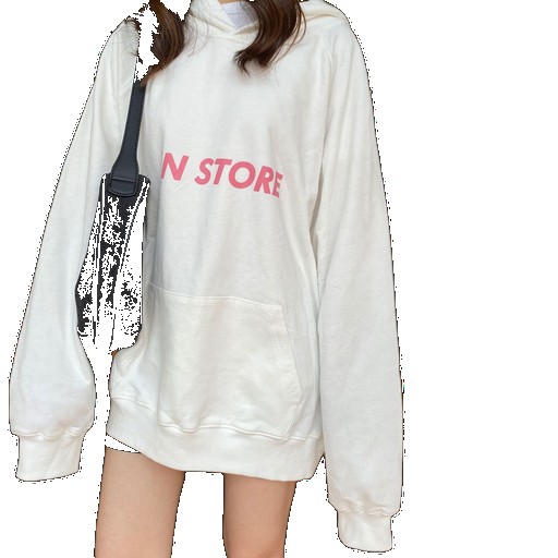 Women's sweatshirt factory hooded mid-length new spring and autumn coat white loose Korean style trendy women's manufacturer manufacturer (One Size)