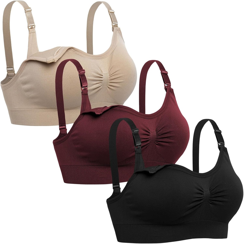 Womens Seamless Nursing Bra Sleeping Maternity Bralette for Breastfeeding Pack of 3 (One Size)