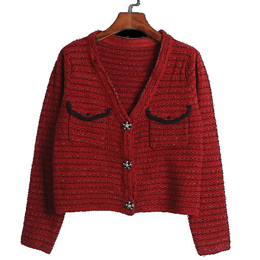 Zhao Liying same autumn and winter women's red sweater knitted cardigan short top, small fragrant coat half skirt two-piece suit suit (One Size)