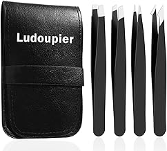 [4+1 Pieces] Tweezers Set with Travel Case, Great Precision Upgrade Professional Anti-rust Alloy Tweezers for Women & Men Multi-purpose as Eyebrows Facial Hair Ingrown Hair Removal (One Size)
