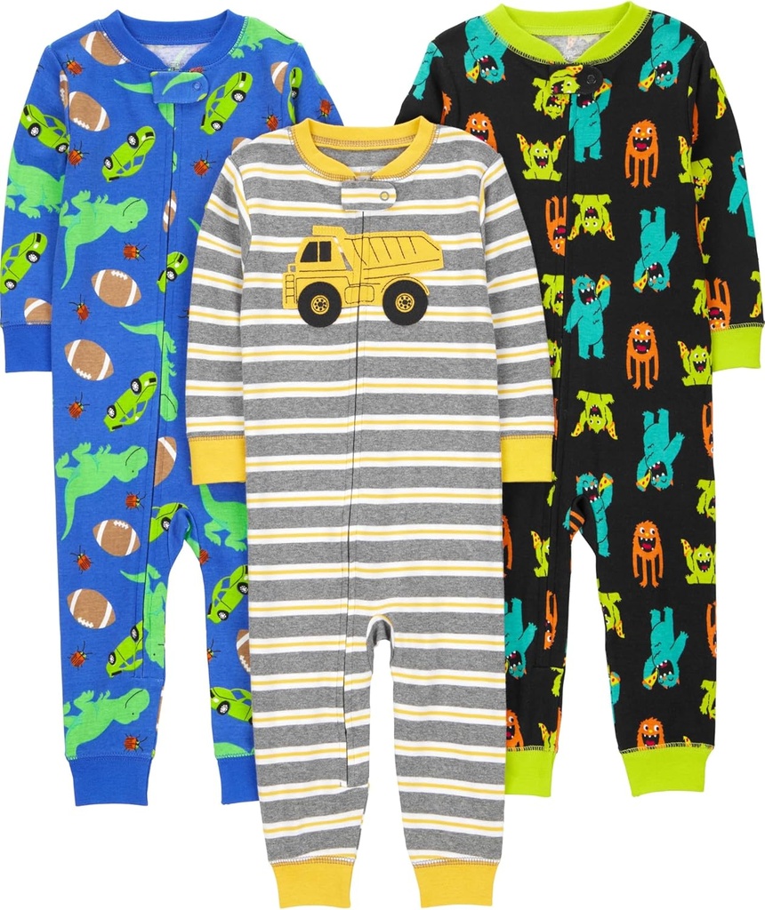 baby-boys 3-pack Snug Fit Footless Cotton Pajamas (One Size)