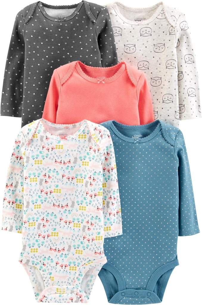 baby-girls 5-pack Long-sleeve Bodysuit (One Size)