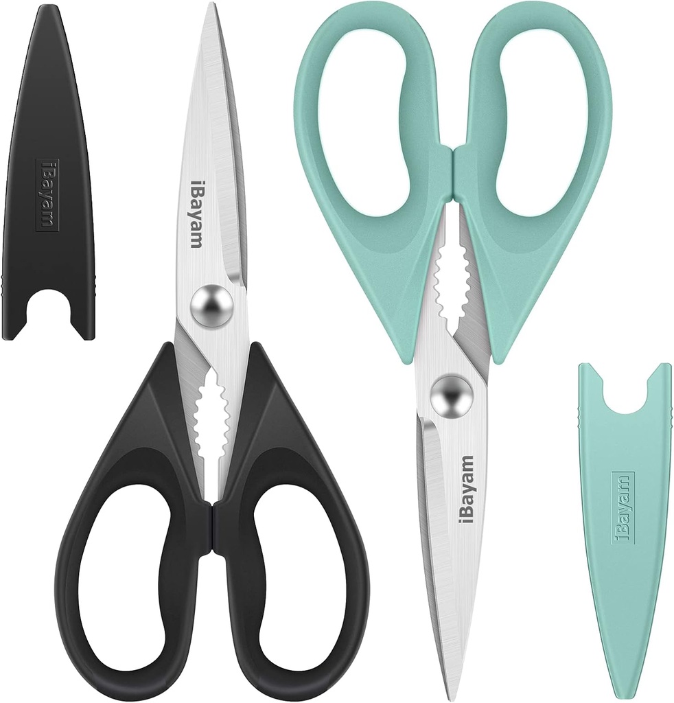 iBayam All Purpose Kitchen Shears Heavy Duty - Stainless Steel Kitchen Shears With Protective Sheath, Soft Grip Handle, Food & Meat Scissors, Home, Kitchen, Dining Utility Gadgets/Essentials/Utensils (One Size)