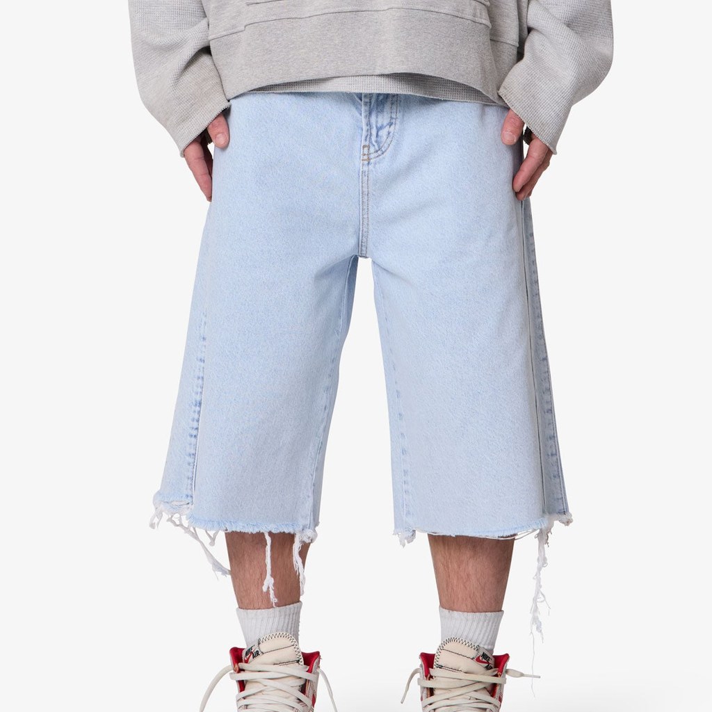 mnml Ultra Baggy Cut Off Denim Shorts - Light Blue (One Size)