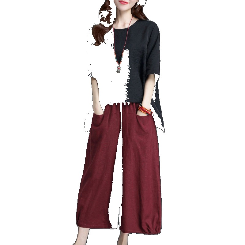 [EGIFTON-LIVE-3836] Summer suit women's fashion two-piece 2023 new linen cotton dress T-shirt wide-leg pants pants