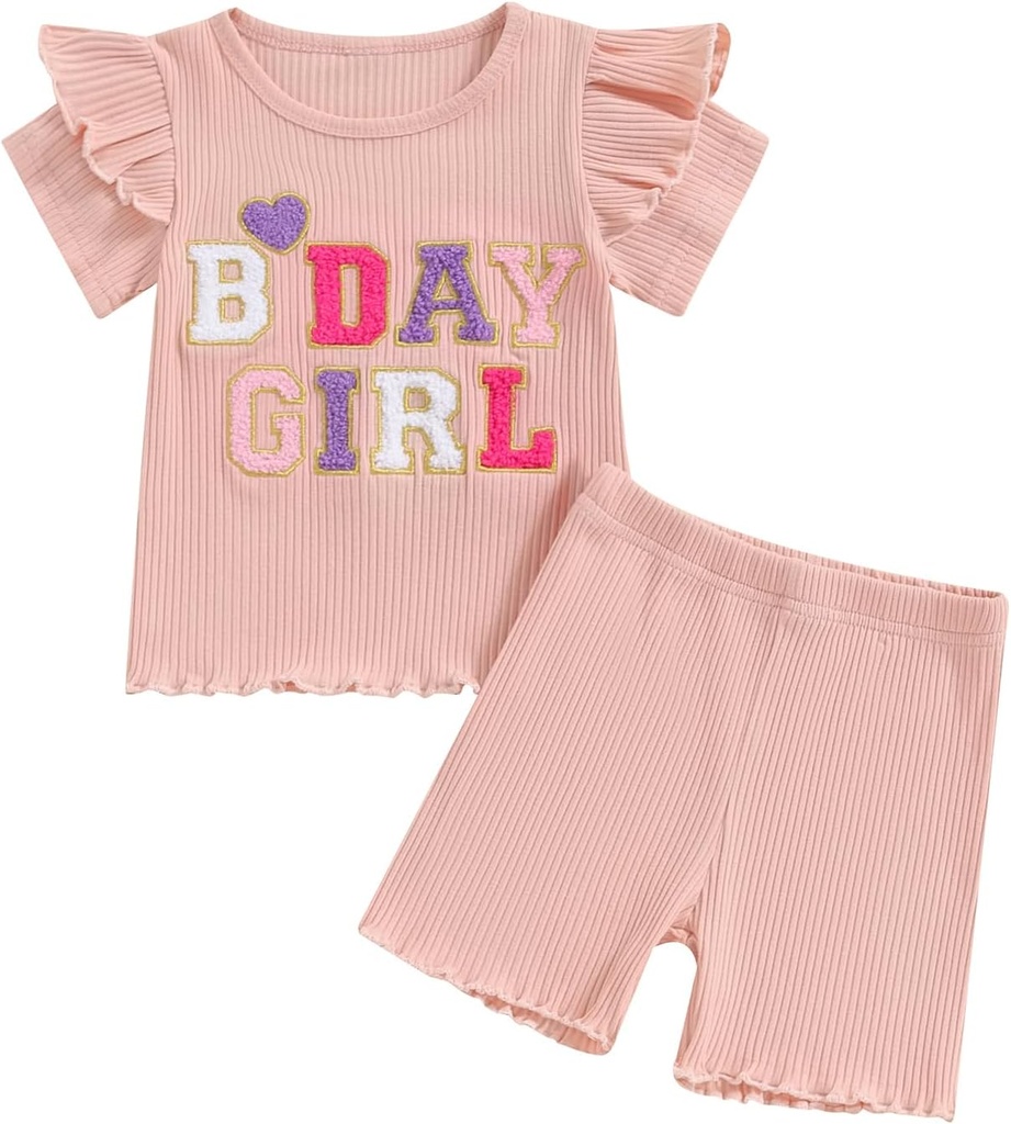 婴儿连体衣 baby birthday girl outfit birthday girl print short sleeve t-shirt elastic shorts summer princess 2 piece clothes